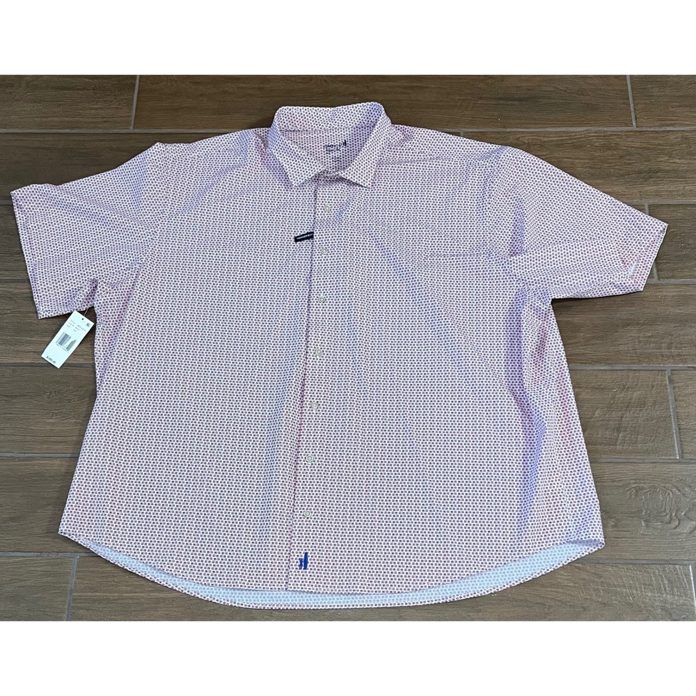Johnnie-O Hangin Out Short Sleeve Button Down Shirt White Print 4XB JMWS10010B
